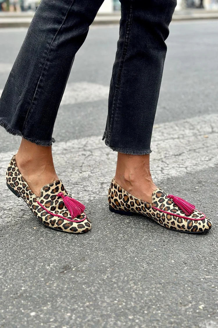 Animal Print Loafer with Fuchsia Fringes - Elena Harper