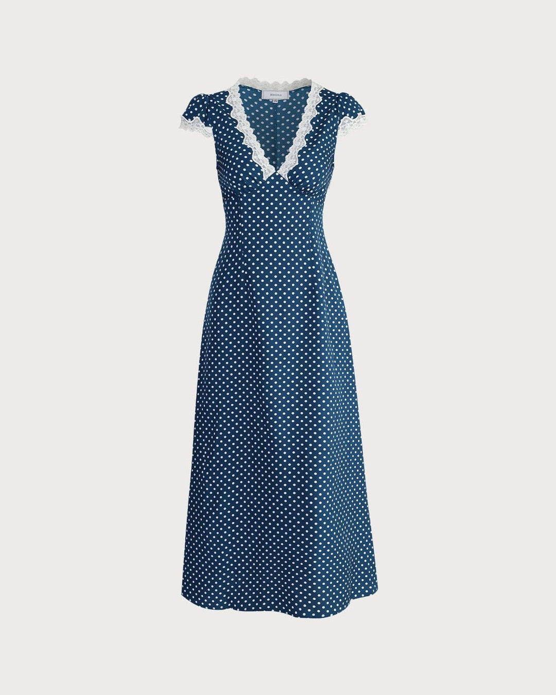 Women's Maxi Dress with Deep V-Neck, Lace and Polka Dot Pattern