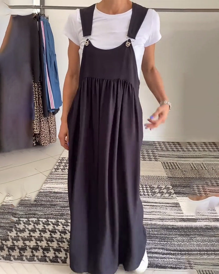 Elegant Maxi Overall Dress for Women Chic Casual Fluid Sleeveless Style, view 4 - Elena Harper