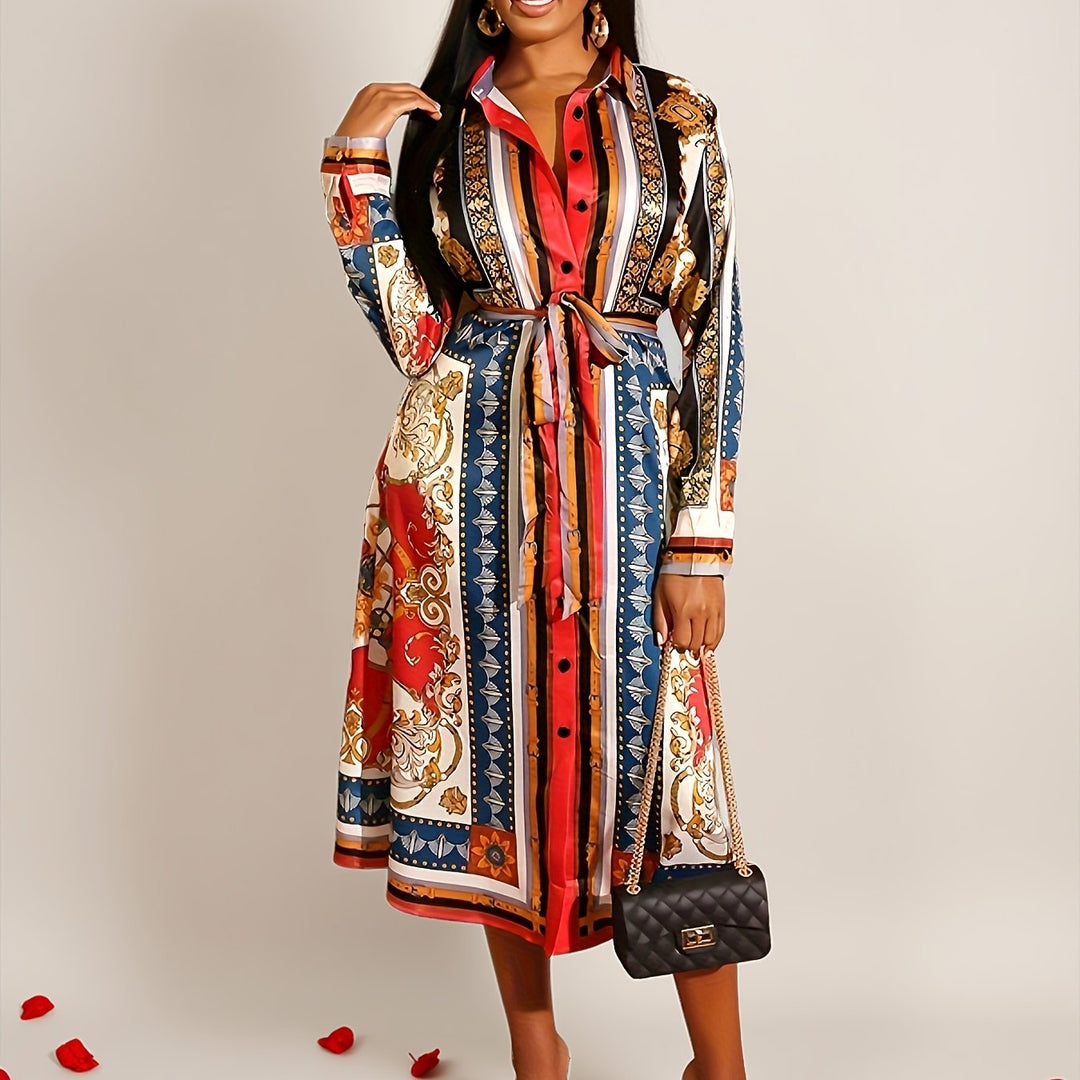 CRESSIDA – MID-CALF LONG SLEEVE SHIRT DRESS