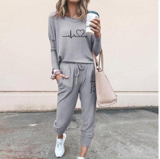 Casual Two-Piece Set for Women with Long Sleeves – Pullover Top and Drawstring Pants