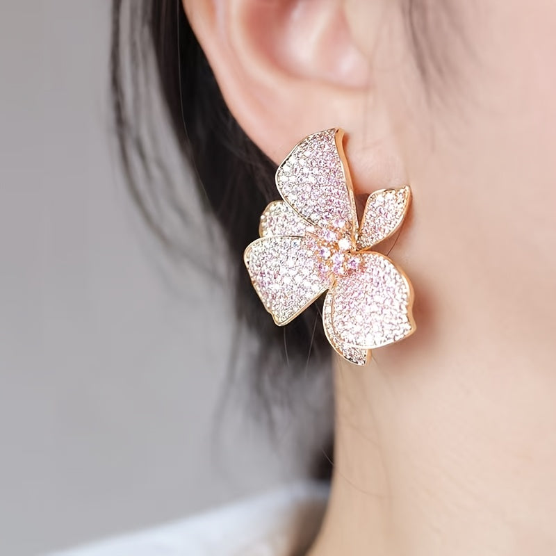 Elegant Sparkling Zirconia Flower Stud Earring - Elena Harper