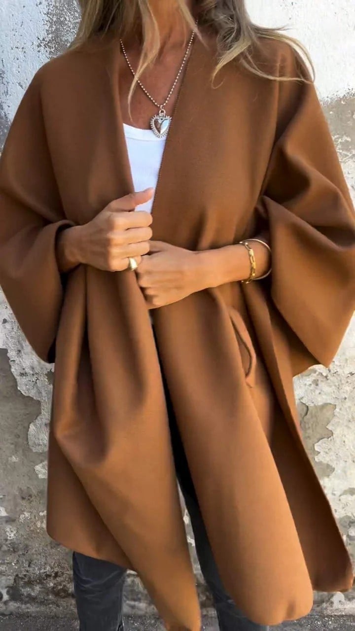 Umaiza Effortless Style V-neck Cape Jacket - Elena Harper
