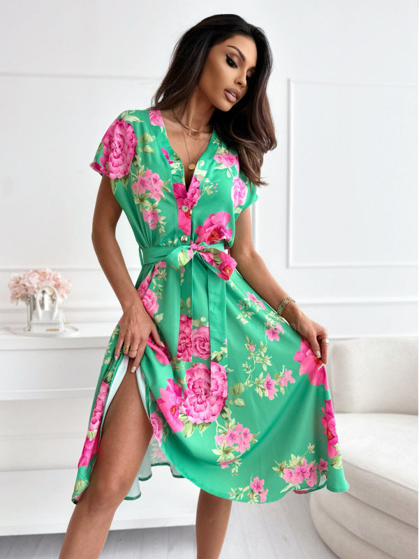 Floral Print Short Sleeve Dress for Women - Mirella