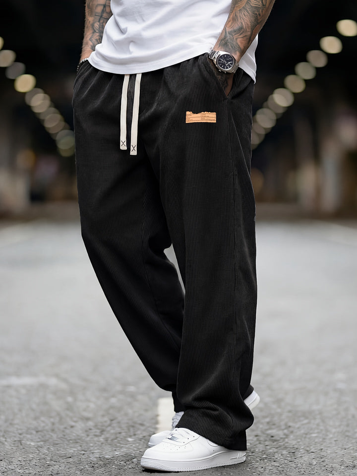 Men's Loose Fit Corduroy Trousers with Elastic Waist and Pockets, view 4 - Elena Harper