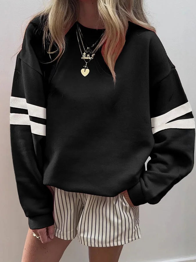 Dorothy Crew Neck Sweatshirt with Double Sleeve Stripes for Women - Elena Harper