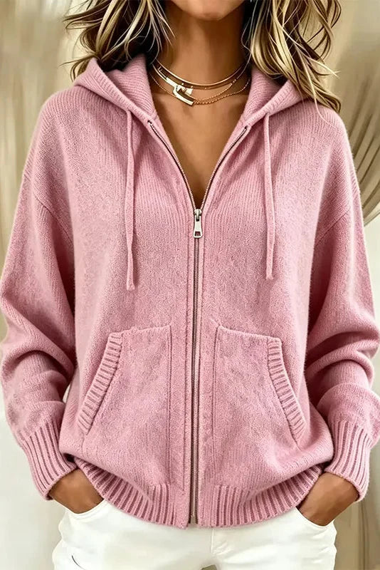 Women's Zip-Up Hooded Cardigan in Soft Knit - Elena Harper