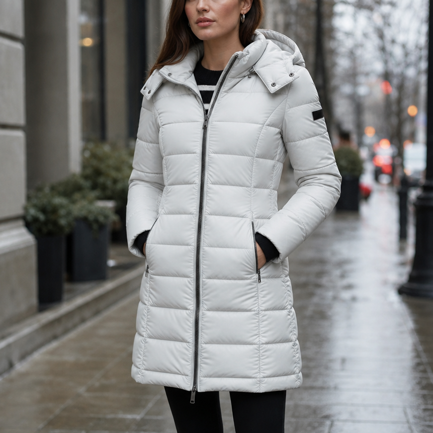 Mia | Elegant Mid-Length Puffer Jacket with Hood and Insulating Quilting