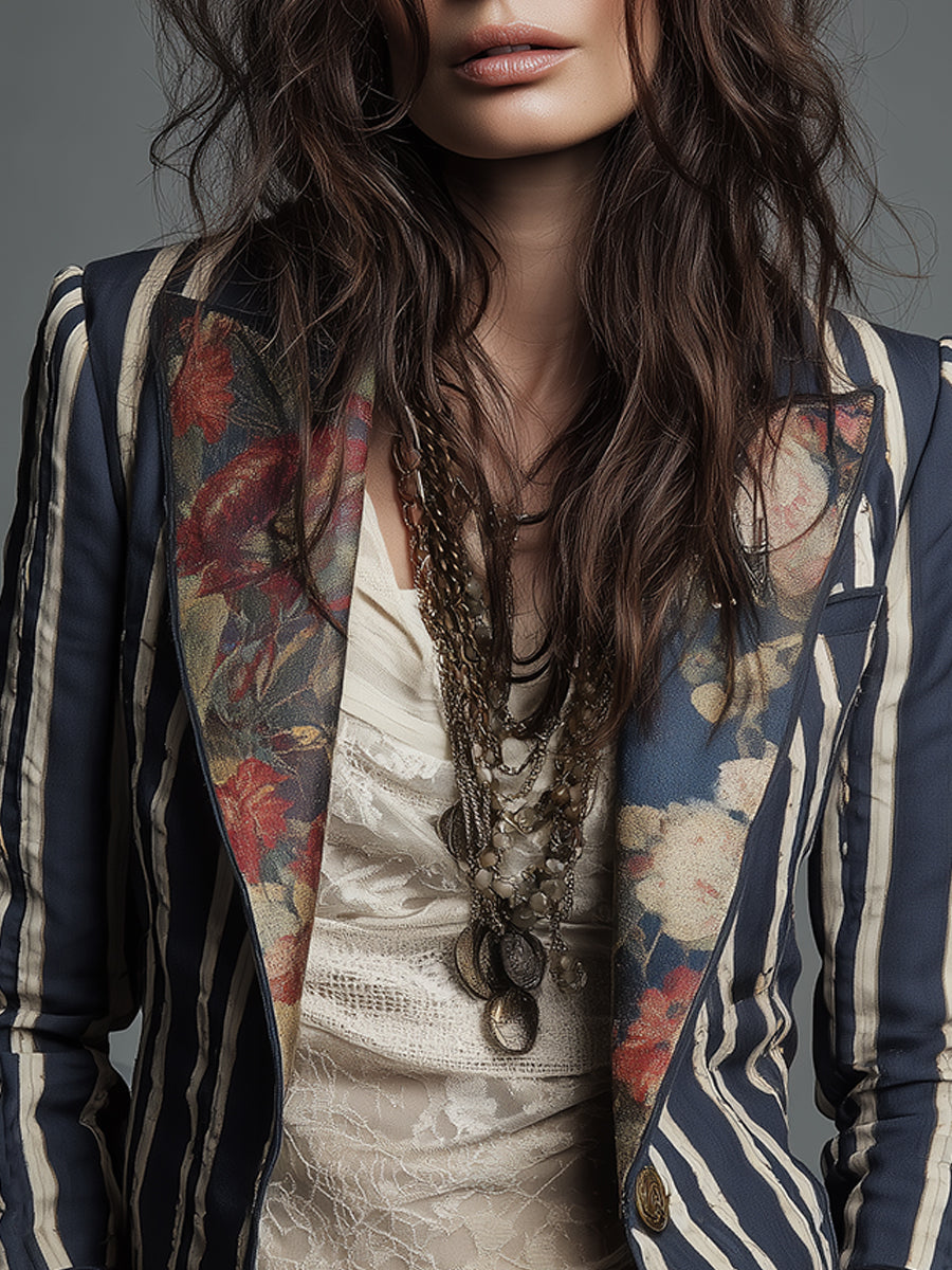 Avenorix Floral Print Blazer with Structured Shoulder for Women - Elena Harper