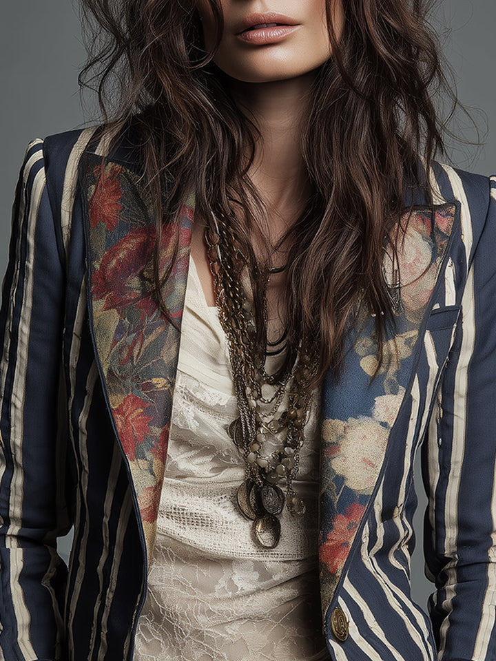 Avenorix Floral Print Blazer with Structured Shoulder for Women - Elena Harper