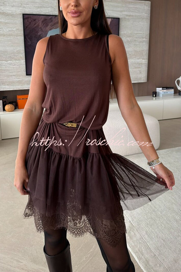 Upper East Chic Tulle Lace Tiered Hem Stretch Tank Midi Dress, view 3 - Elena Harper