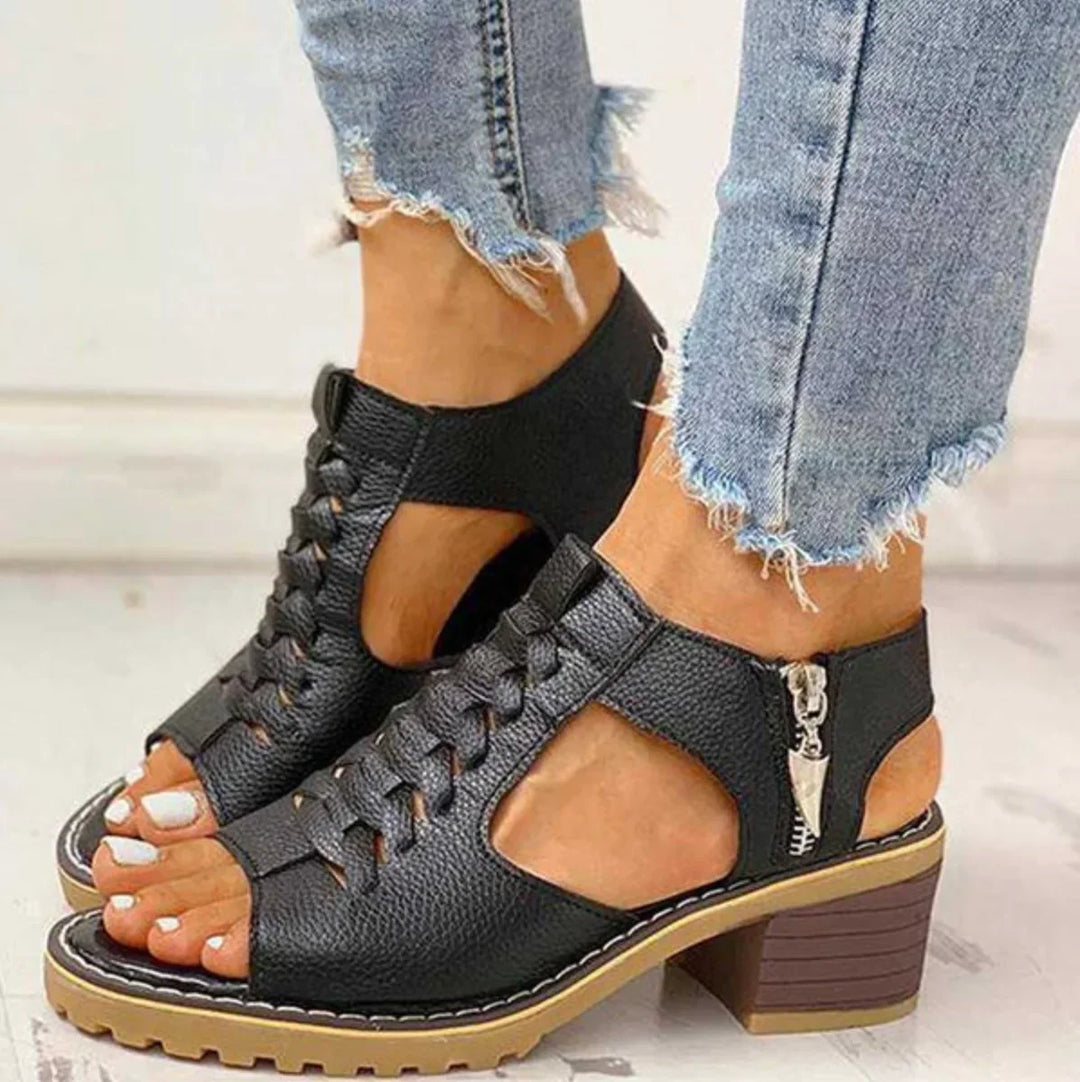 Benita Orthopedic Sandal with Side Zipper, view 3 - Elena Harper