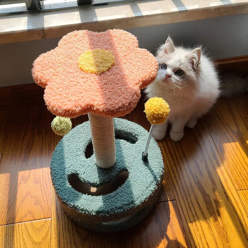 Cat's Sunflower Scratching Post with Interactive Toy