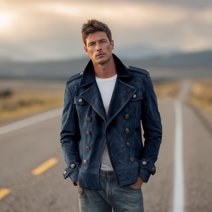 Momonosuke - Classic Retro Western Style Lapel Suede Double-Breasted Jacket