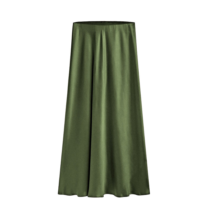 High-Waisted Midi Skirt with Asymmetrical Slit and Elastic