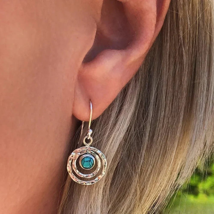 Boho Saturn Earrings with Turquoise Stone in Silver & Gold