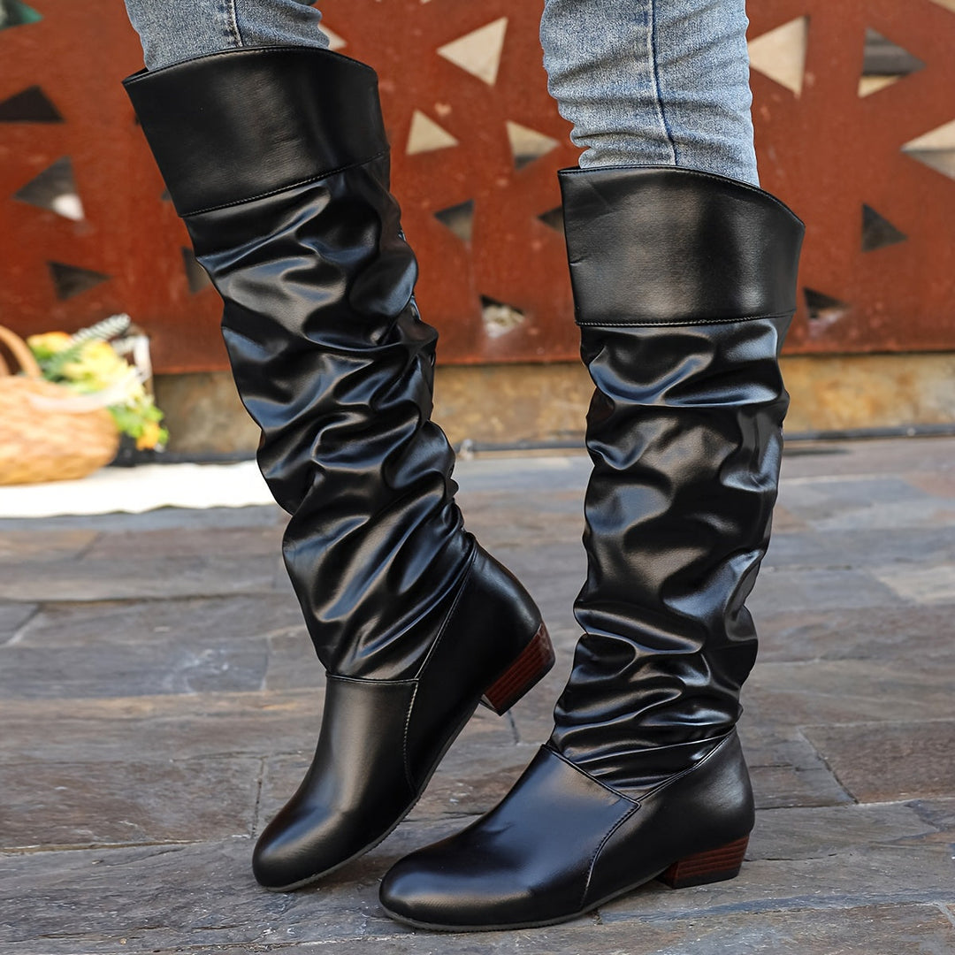 Evelyn | Women's Slouch Knee-High Boots with Low Block Heel