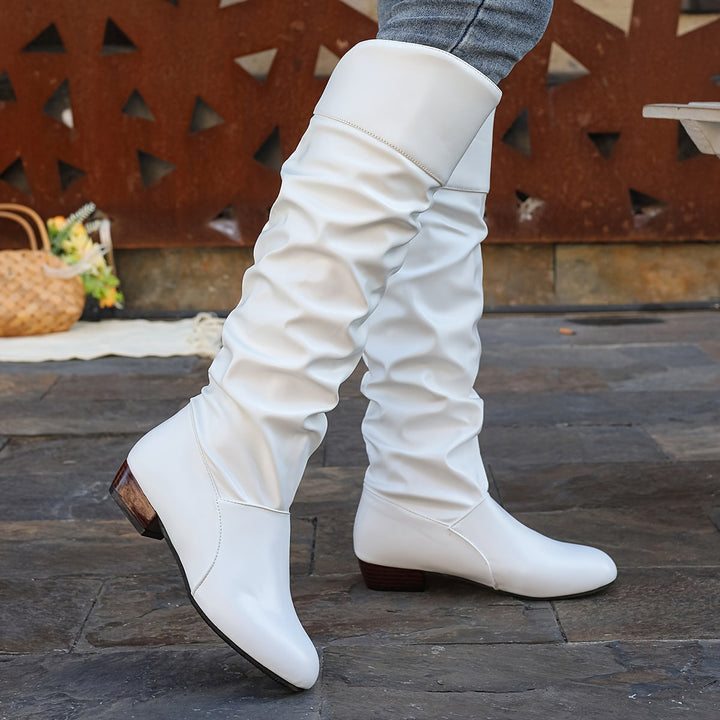 Evelyn | Women's Slouch Knee-High Boots with Low Block Heel