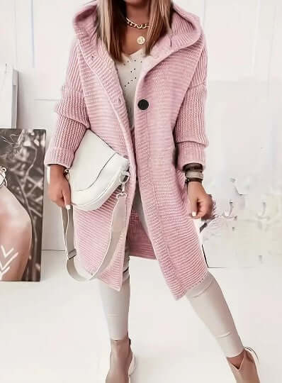 Women's Loose Hooded Cardigan, view 5 - Elena Harper
