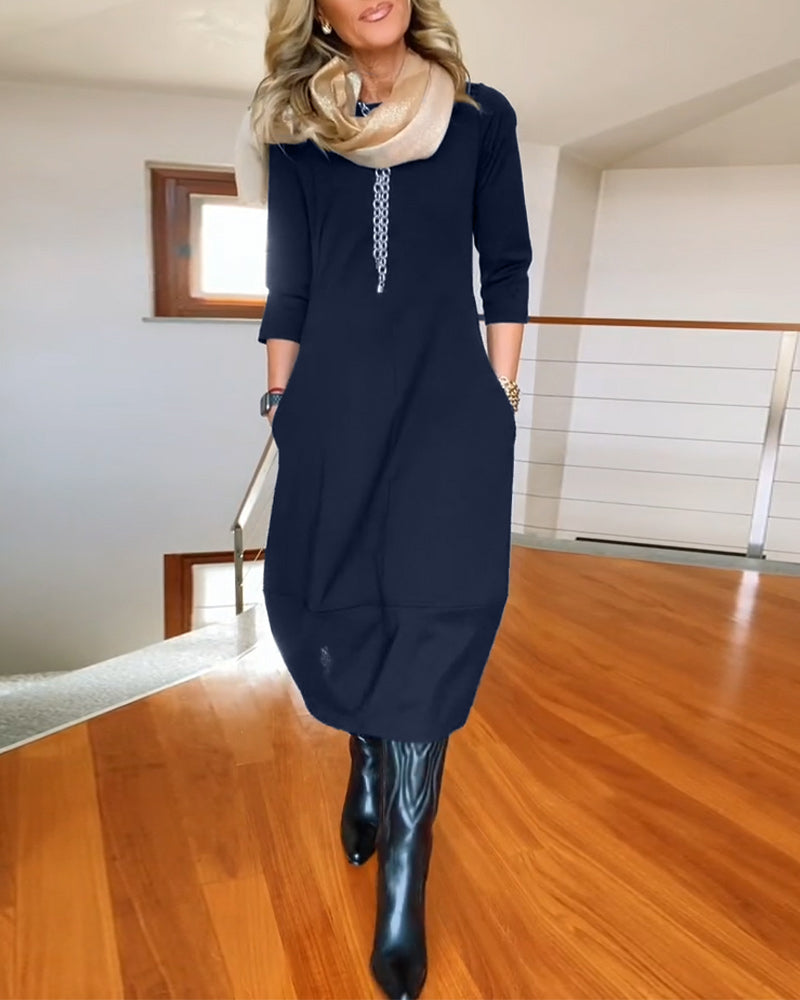 Elegant Vintage Maxi Dress for Women with Pockets
