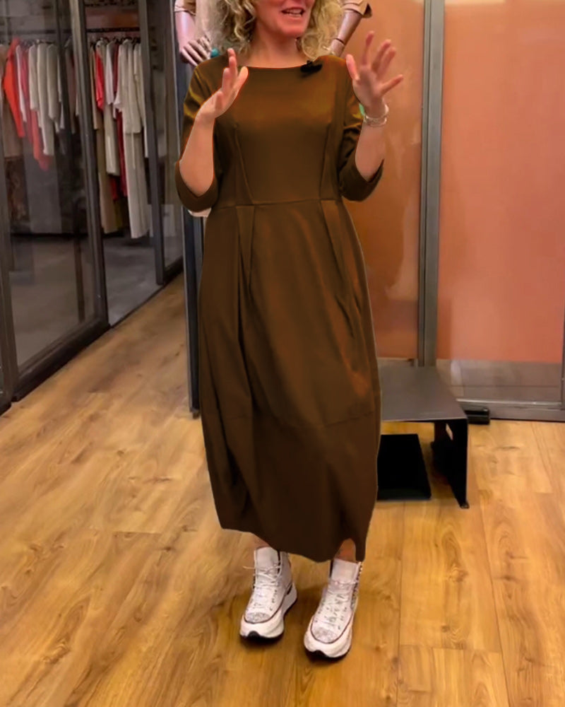 Ladies Dress with Round Neck and 3/4 Sleeves – Tailored Fit