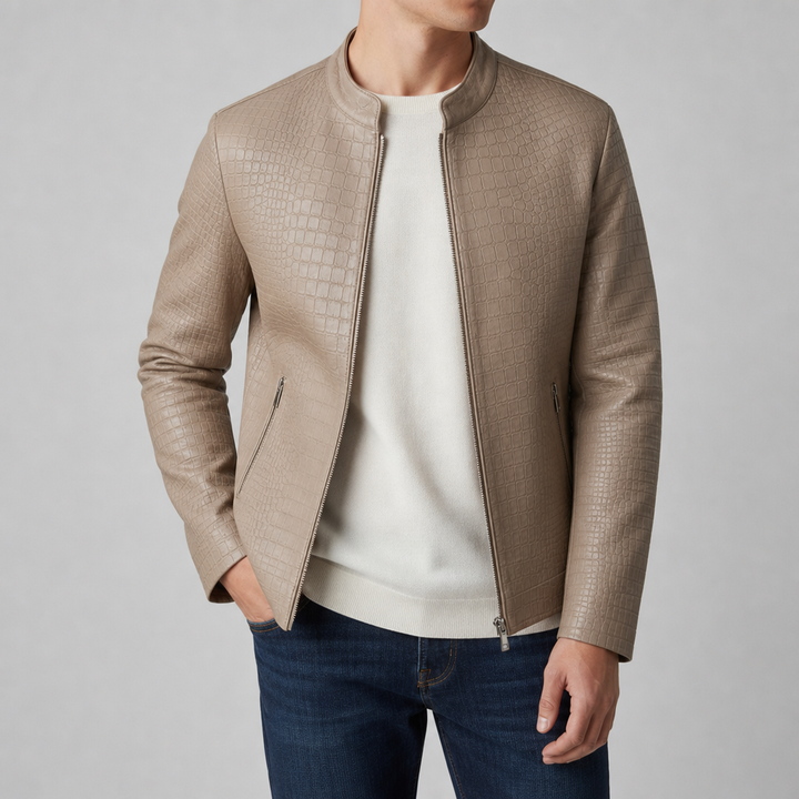 Ajaccio Croc Embossed Leather Jacket
