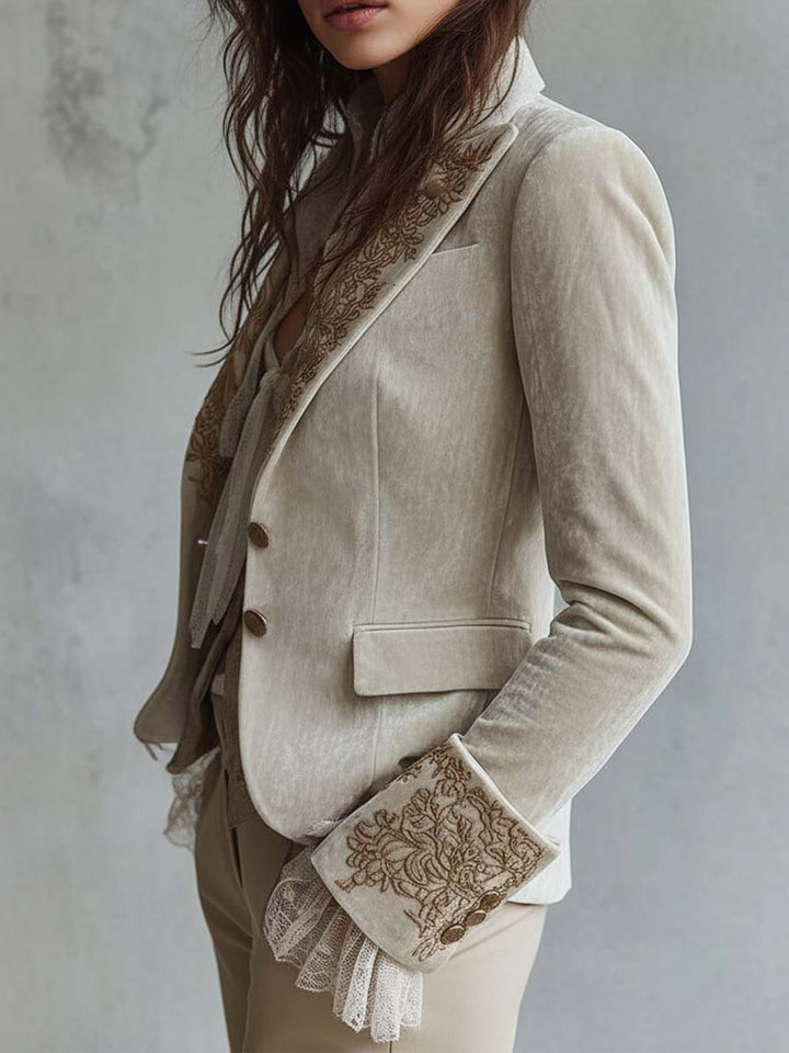 Constance Women's Ivory Embroidered Blazer with Soft Structure - Elena Harper
