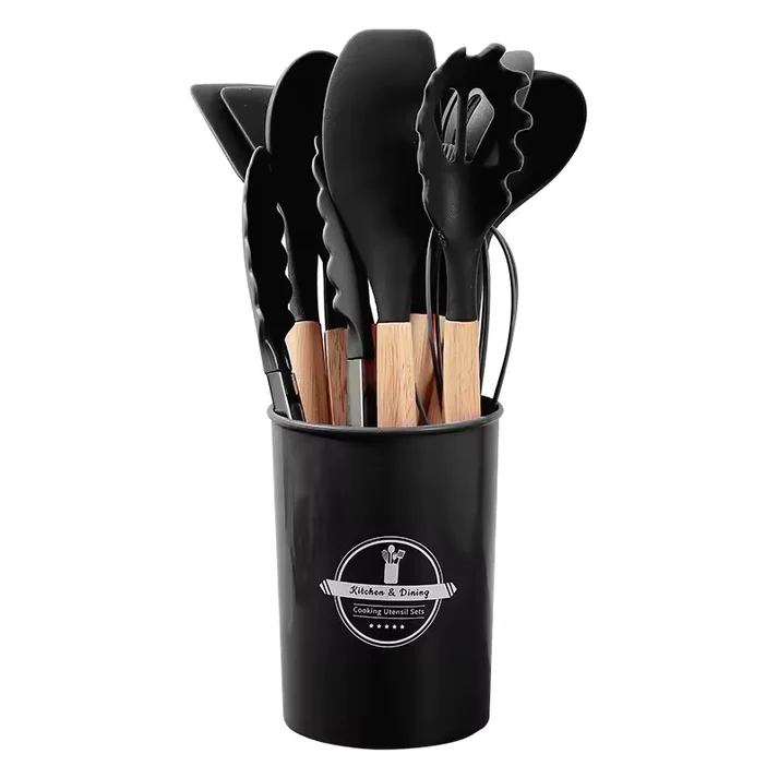 Culinara 12 Piece Silicone Kitchen Set with Wooden Handles - Elena Harper