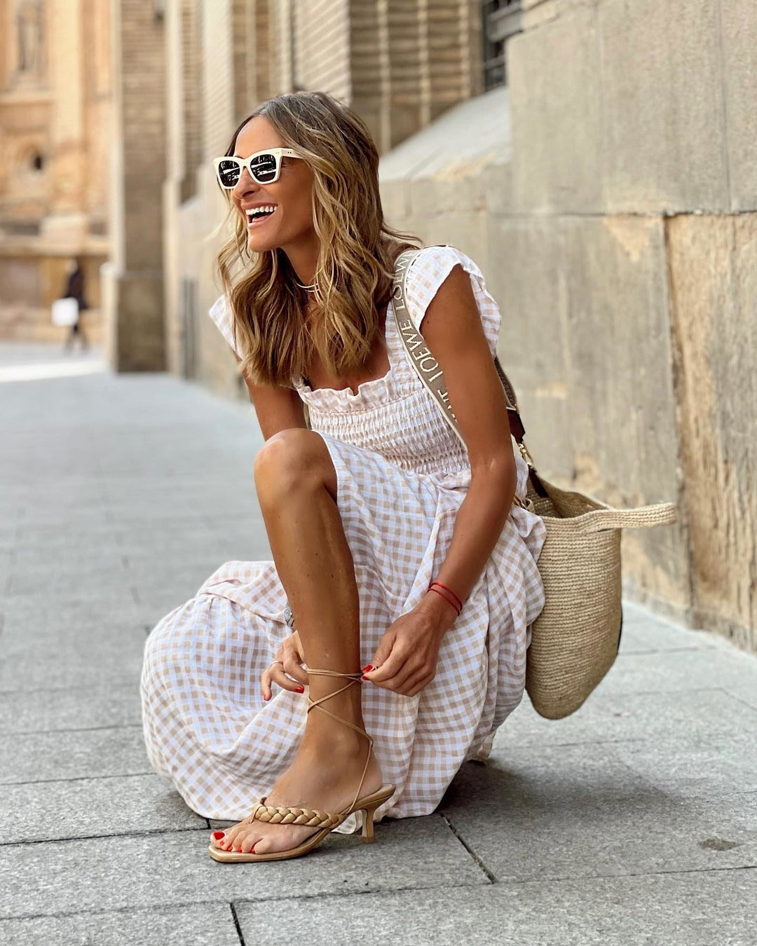 Women's Elegant Plaid Smocked Maxi Dress