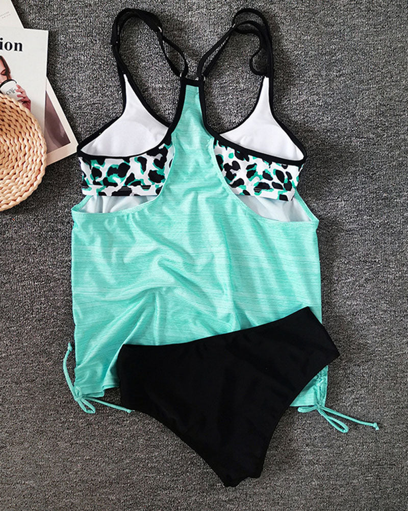 Augustus Solid Tankini with Leopard Print - Elena Harper