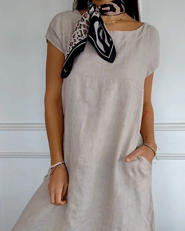 Juniper Stylish Cotton-Linen Dress with Pockets, view 4 - Elena Harper