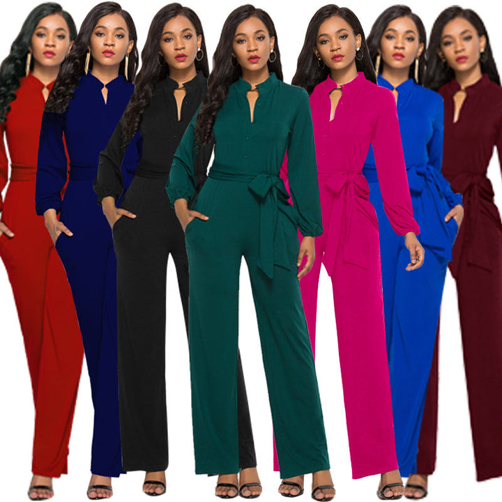 Women's Elegant Tailored Jumpsuit with Long Sleeves