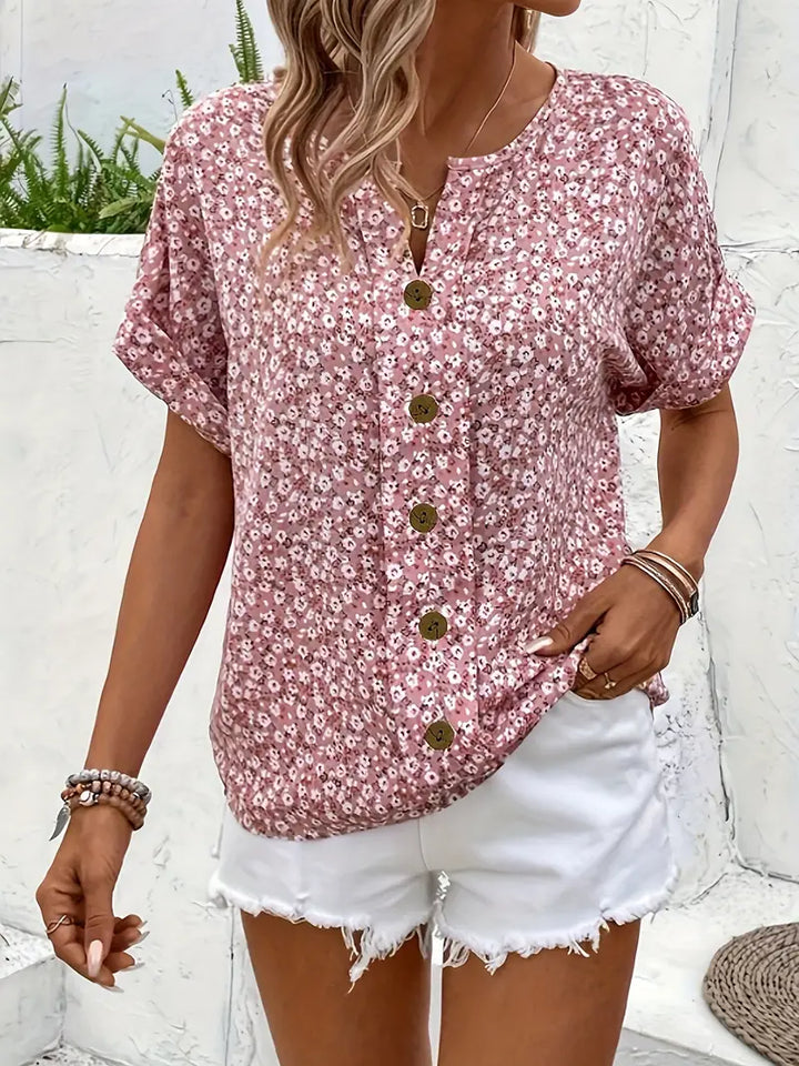 Annika | Women's Short Sleeve Blouse Top with Buttons