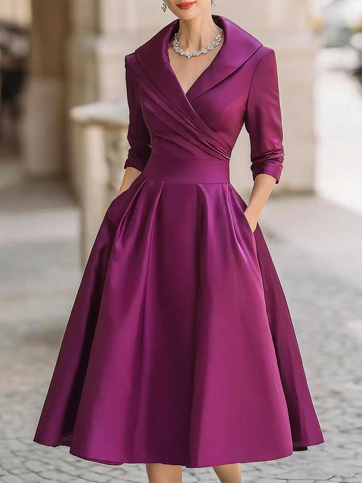 Elegant A-Line Midi Dress for Women Vintage Pleated and Formal Style, view 8 - Elena Harper