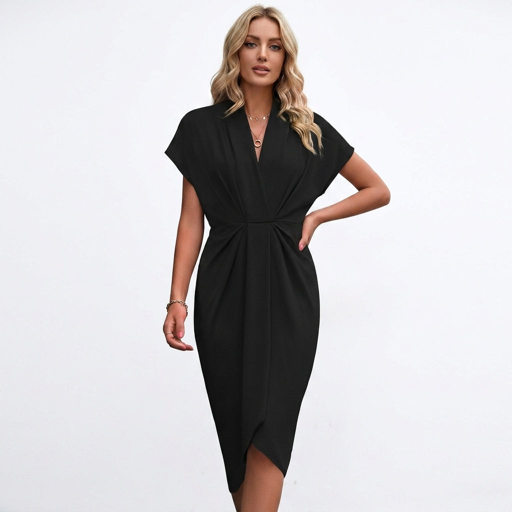 Black Wrap Midi Dress Cocktail