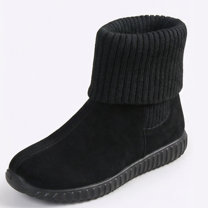 Cozella – Knit Cuff Suede Ankle Booties