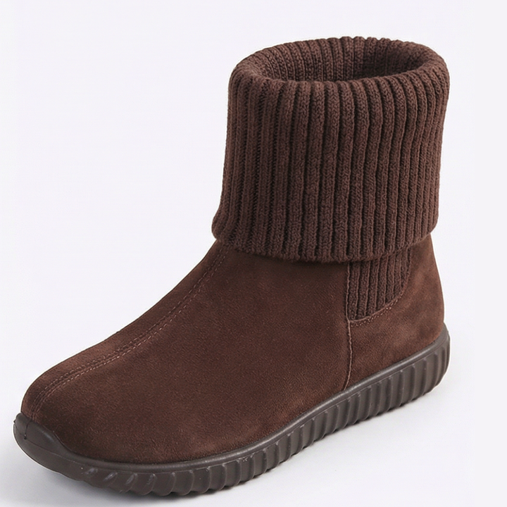 Cozella – Knit Cuff Suede Ankle Booties