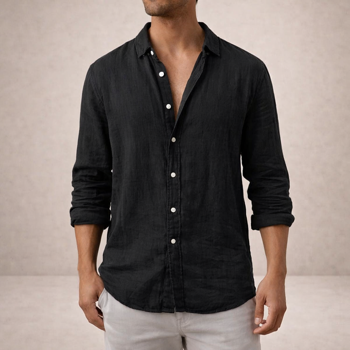 Linen Shirt with Open Collar for Men
