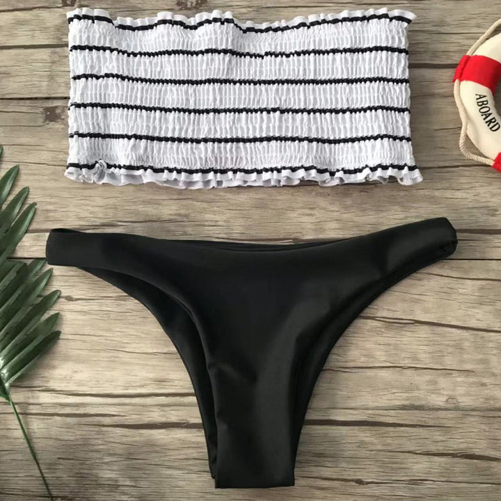 Women's Bandeau Bikini Set with Fine Ruffle Design EB
