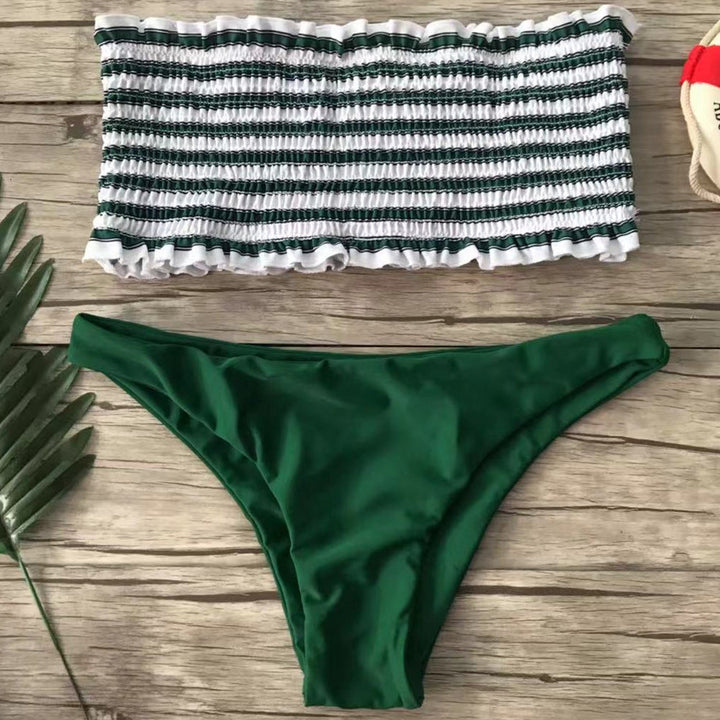 Women's Bandeau Bikini Set with Fine Ruffle Design EB