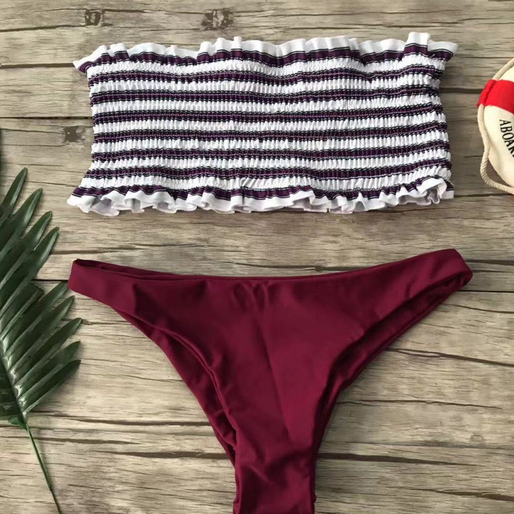 Women's Bandeau Bikini Set with Fine Ruffle Design EB