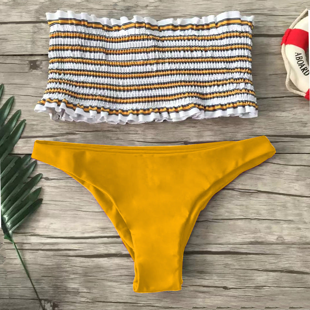 Women's Bandeau Bikini Set with Fine Ruffle Design EB