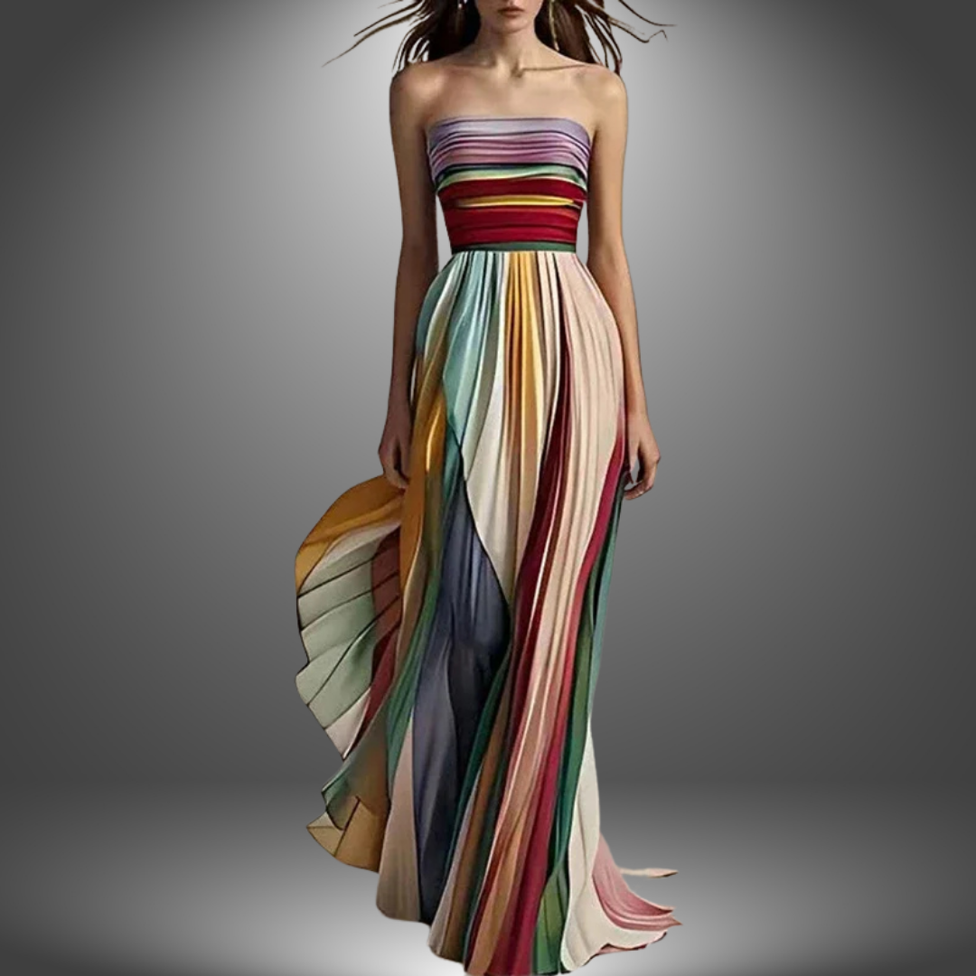 Abigail Strapless Colorful Pleated Maxi Dress - Elena Harper