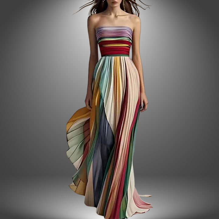 Abigail Strapless Colorful Pleated Maxi Dress - Elena Harper