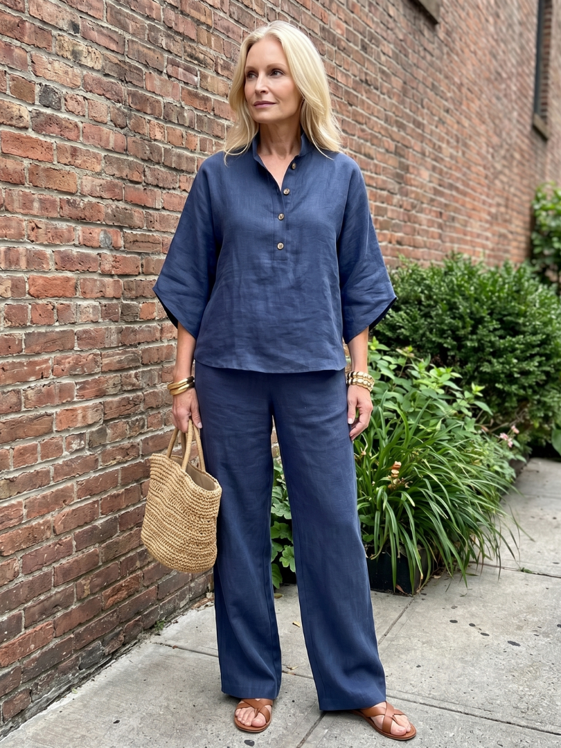 Women's Relaxed Button Front Tunic and Trouser Set