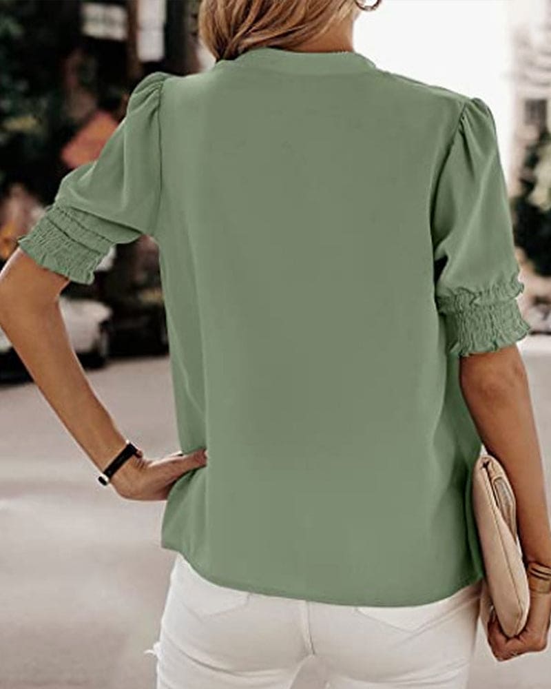 Blouse with Short Sleeves and V-Neck