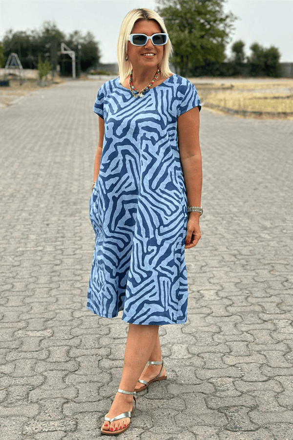 Nelia Zebra Print Dress with Round Neck - Elena Harper
