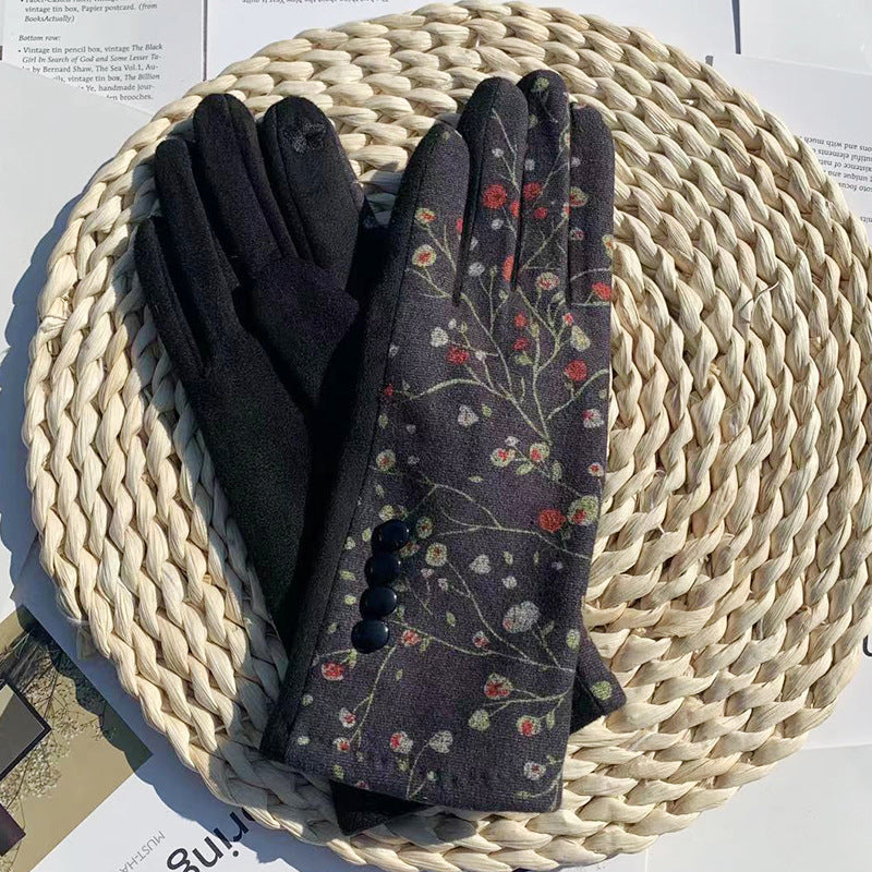Warm Floral Printed Gloves