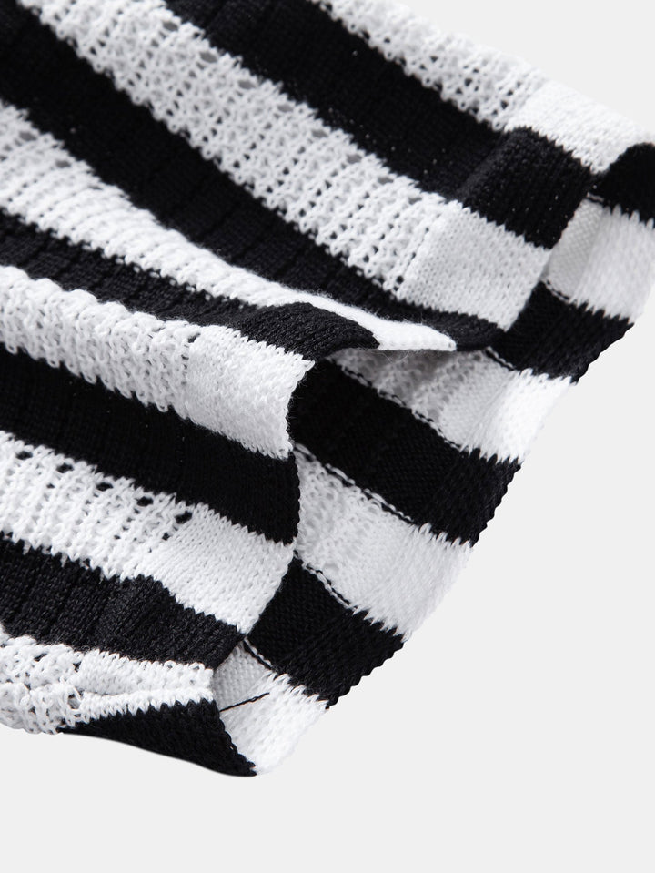 Gradient Shoulder Striped Shirt & Straight Leg Linen Pants - Elena Harper