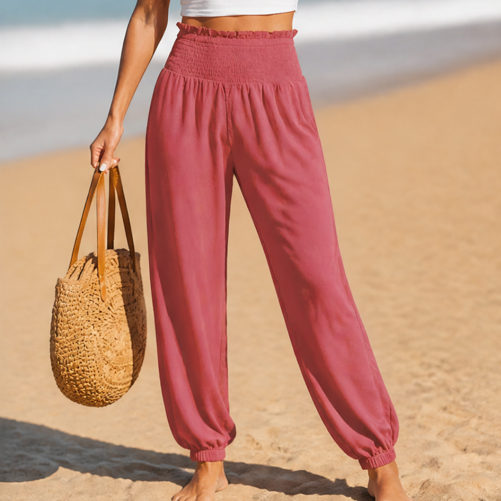 Breesa Smocked High-Waist Summer Pants - Elena Harper
